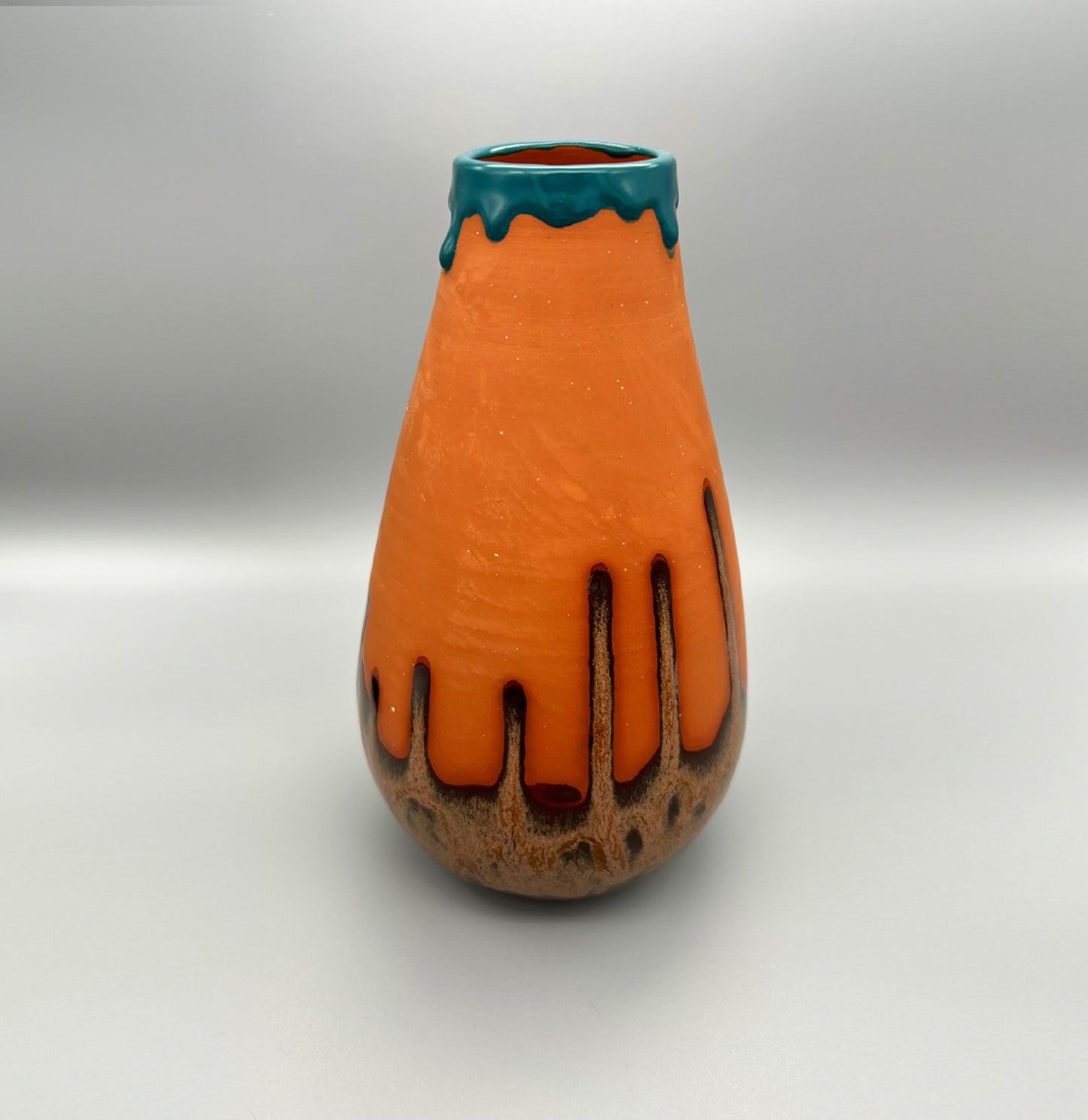 Large Teal Rim Terracotta Vase