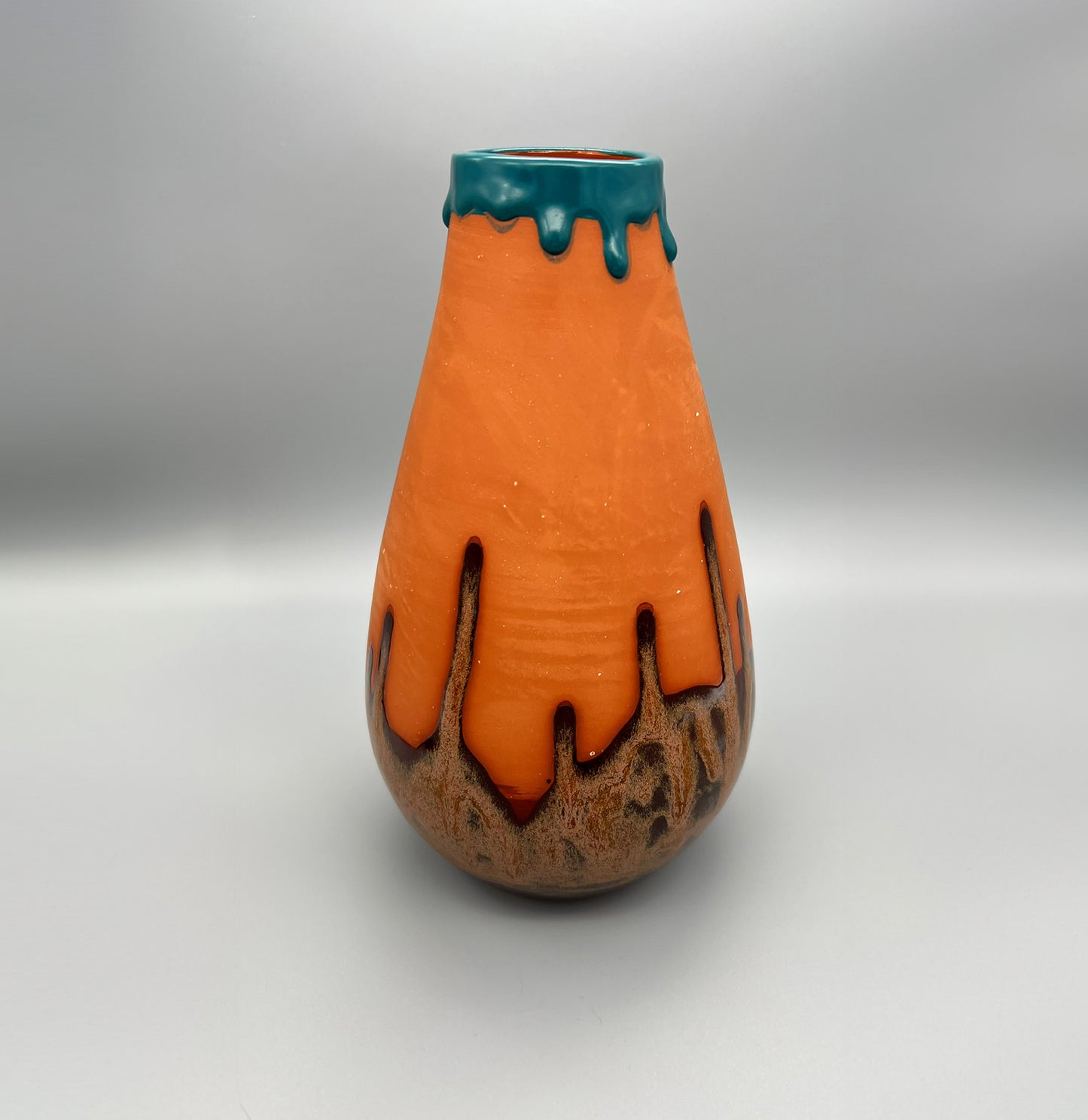 Large Teal Rim Terracotta Vase