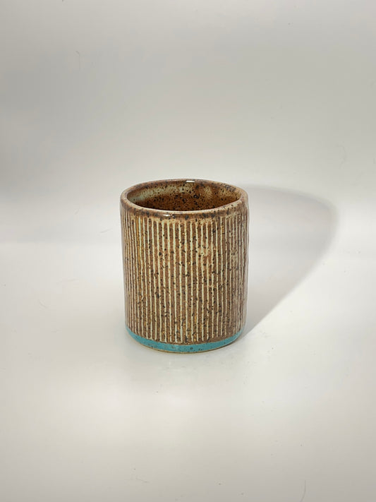 Turquoise Band Wood-fired Stoneware Tea Cup